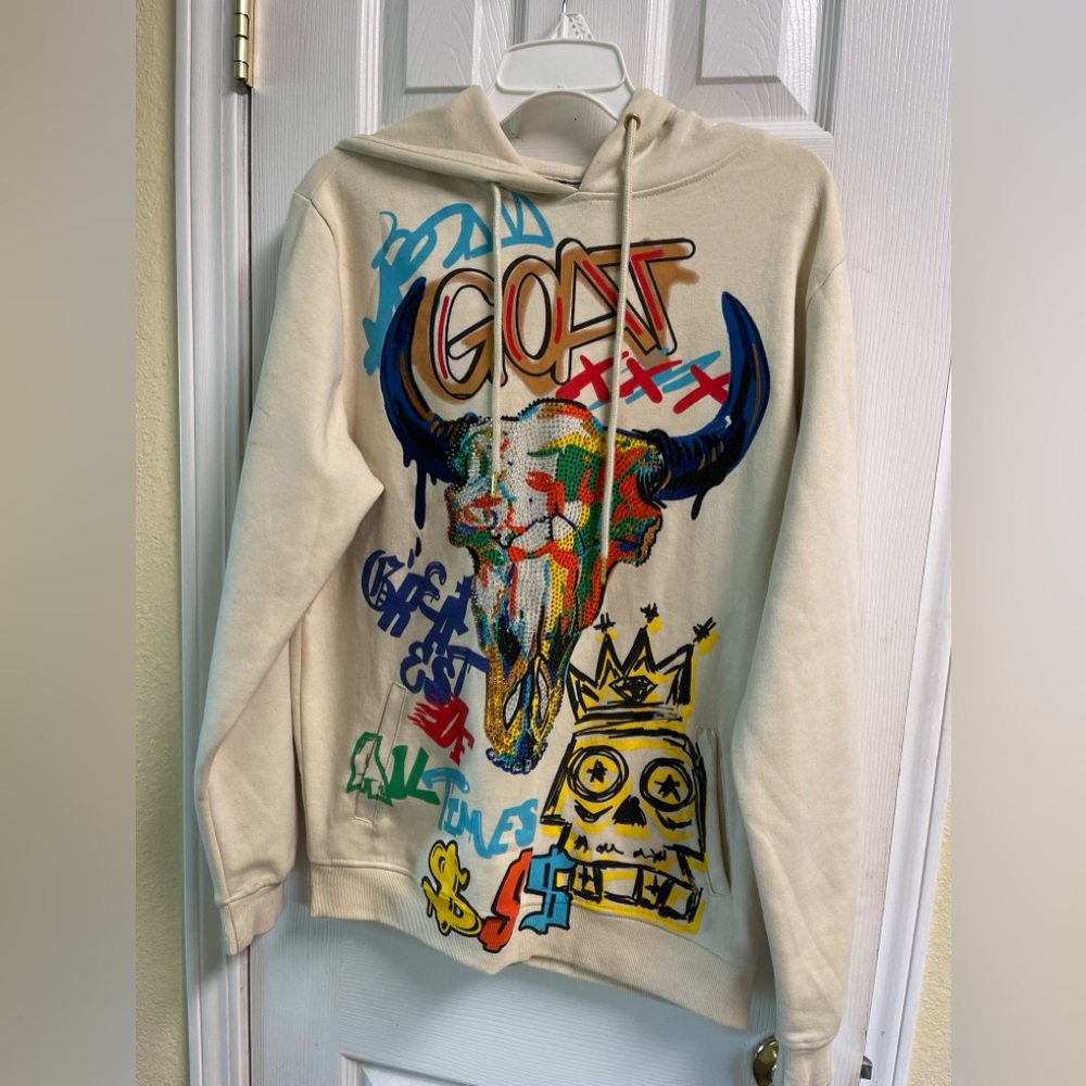 Genuine (brand) new graffiti hoodie with sequins and embroidery. Medium